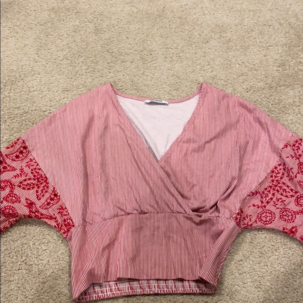 ZARA Cropped Red Stripe blouse